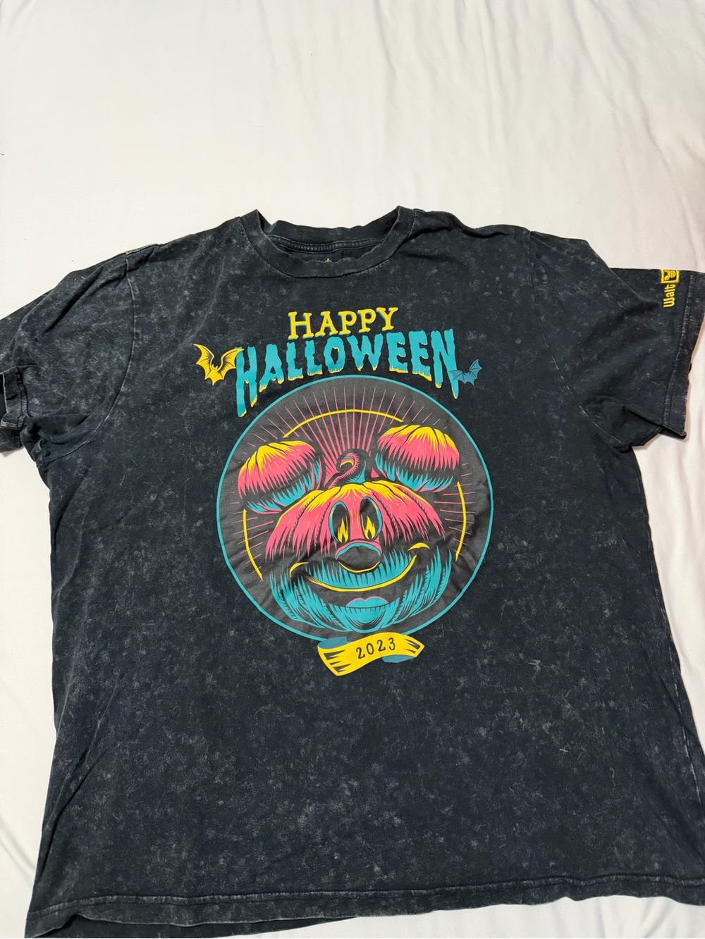 Disney Black 'Happy Halloween' Graphic Tee with Teal, Pink & Yellow Accents